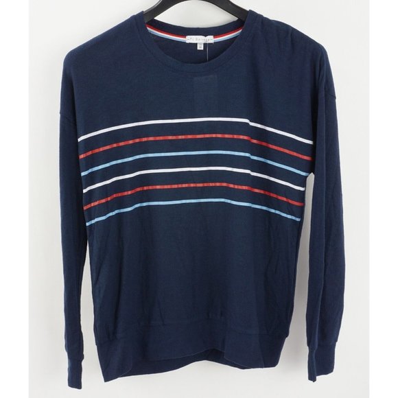 NWOT PJ Salvage Womens XL Navy Blue Striped Crew Brush Knit Sweater Pajama Top - Picture 1 of 7